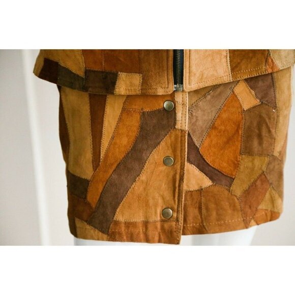Vintage 90s Buttery Soft Brown Suede Patchwork 2  piece skirt and vest S… - Picture 5 of 12